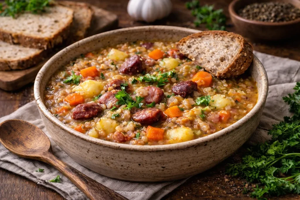 Brezglutenski ričet s sirkom in klobaso