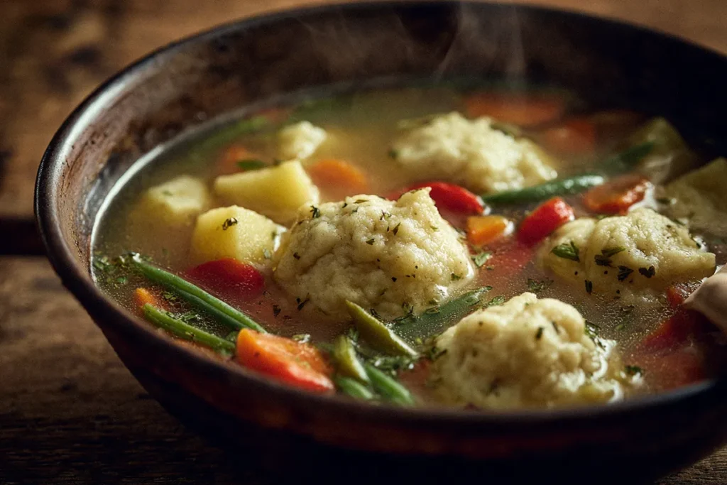 Zelenjavna juha z brezglutenskimi koruznimi cmočki