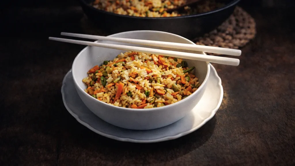 Pražen riž postrežen v skodelici