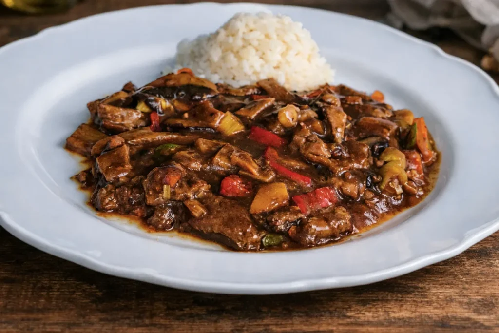 Piščanec v teryaki omaki z zelenjavo na krožniku